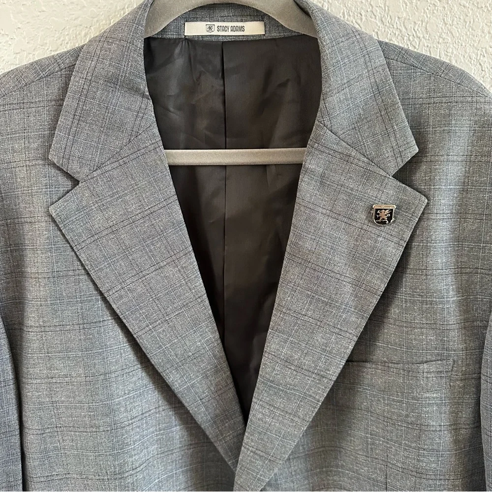 Stacy Adams Grey Plaid Suit Jacket Blazer Men's 52R New With Tags